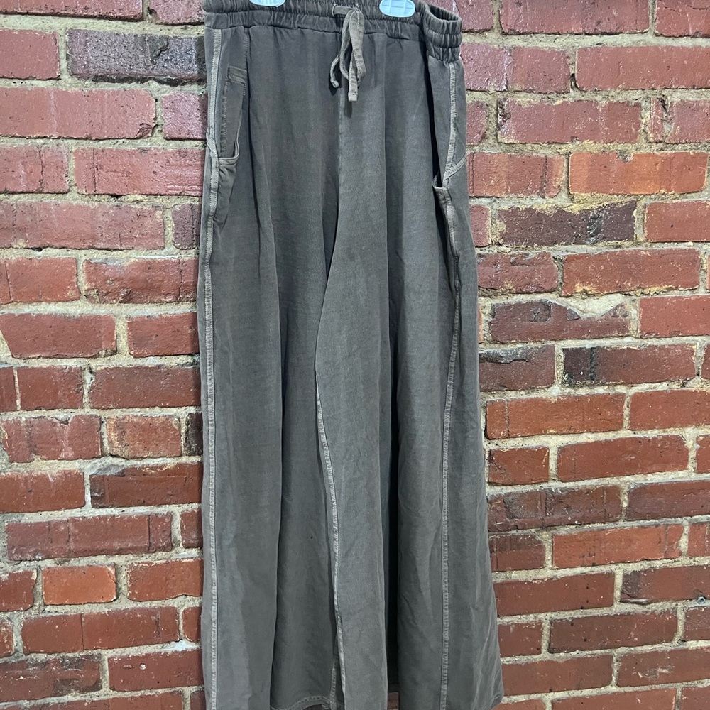 Womens ZenanaWide-Leg Drawstring Pants -brown